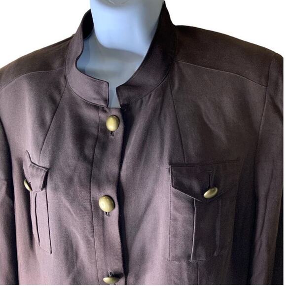 Valerie Stevens Jacket Women's Size 16 100% Silk Dome Brass Button Flap Pockets - Picture 5 of 8